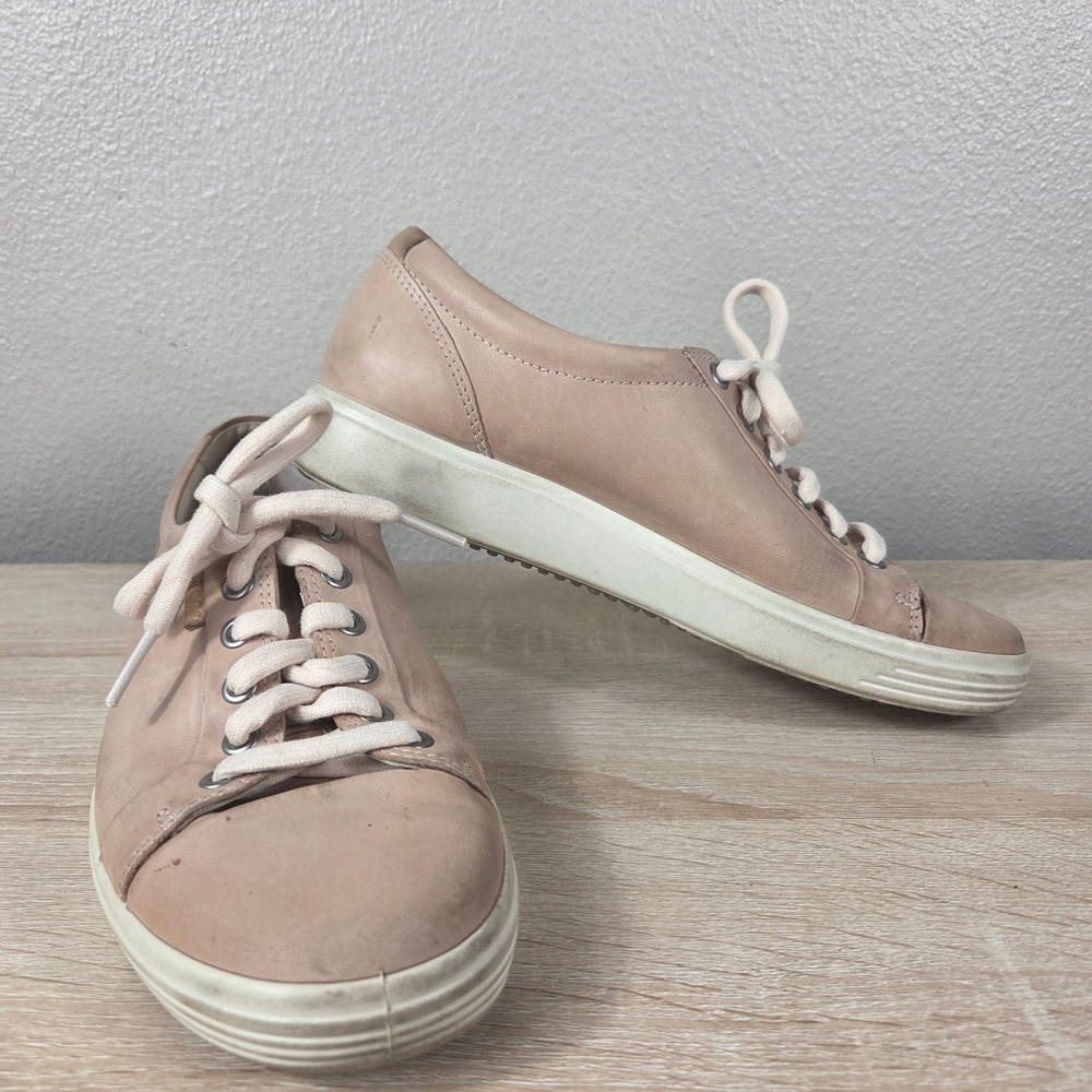 ECCO Soft 7 Sneakers Women's 8 EU 39 Beige Taupe Leather Lace Up Shoes
